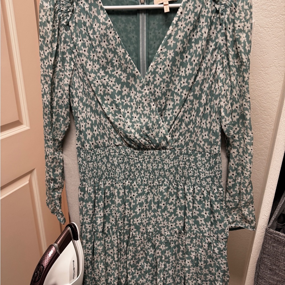 Rebecca Taylor Teal Floral Long Sleeve Dress